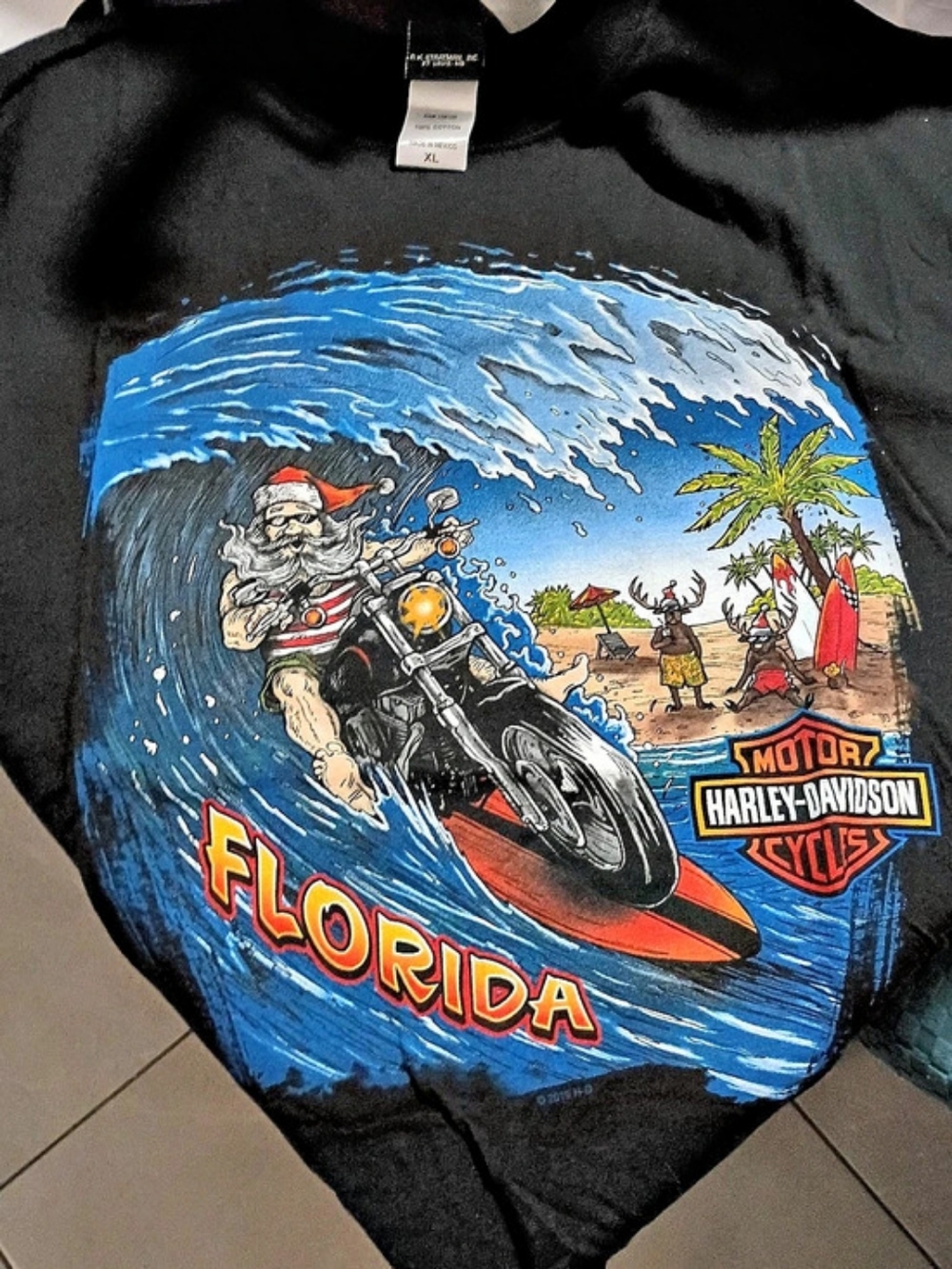Harley-Davidson Florida Surfing Santa Graphic T-Shirt Men's XL